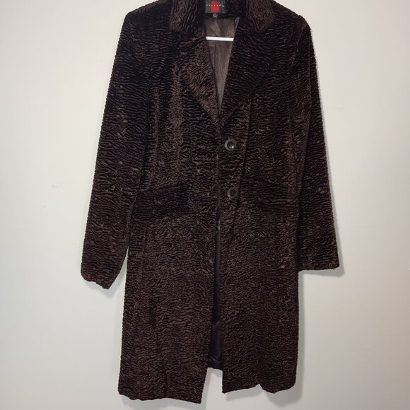 Gallery Faux Fur Lined Notched Collar Coat Size S Espresso Brown - Picture 2 of 7